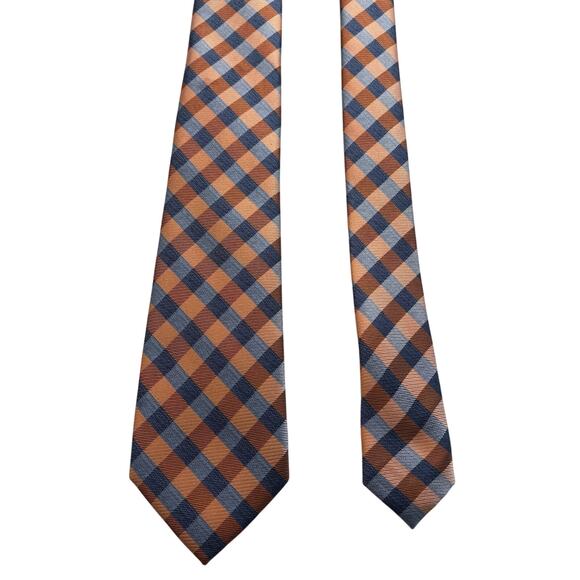 NAUTICA Vintage‎ Silk Poly Blend Necktie Designer Orange Checkered W3 L54 (240) - Picture 4 of 5
